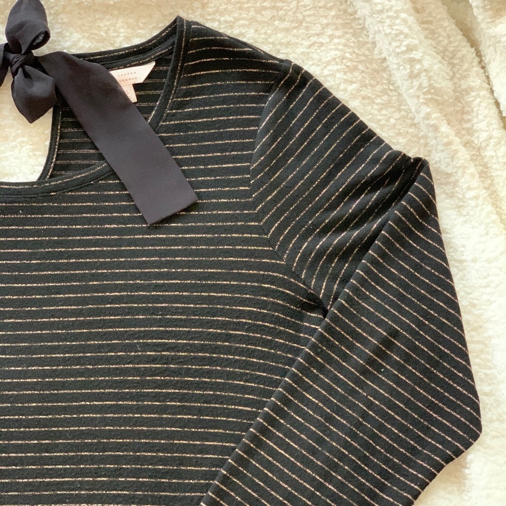 Lauren Conrad Striped Top w/ Tie @ Neck and Lace